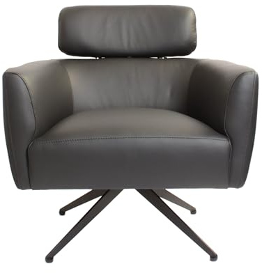 SIX Elito Mid-Century Modern Echtleder-Drehstuhl Schwarz-Hochwertiger Leder Lounge Chair Club Sessel mit Massivholzrahmen und Metallbasis-Stilvoll, Komfortabel Pflegeleicht