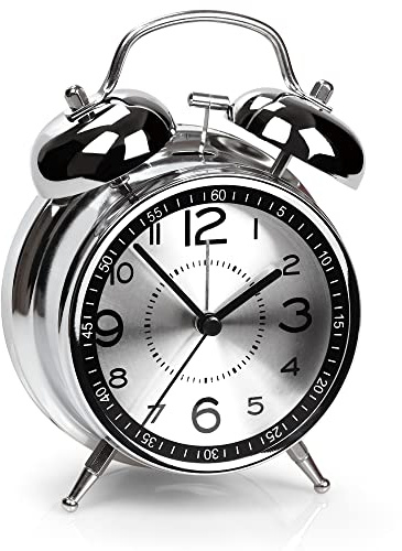 AYRELY® Doppelglocken Retro-Wecker Laut für Tiefschläfer - 4 Zoll Analog Ohne Ticken, Metallzifferblatt Mit Nachtlicht für Schlaf- und Nachttische (Grau)