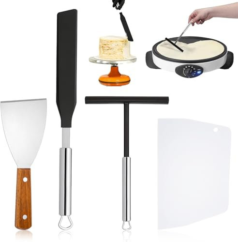 NINGYER 3 Stück Crepes Verteiler und Grillspachtel, Crepe Maker Zubehör Mit Weißem Schaber für Zuhause Küche Backen Kochen Machen Pfannkuchen Werkzeug
