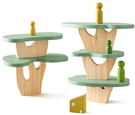 OESSUF 5-stöckiges Baumhaus mit Figuren Kinder Stacking Spielzeug Set Wald hölzerne Baum Stacking Montessori Spielzeug für Jungen und Mädchen Miniatur-Landschaft Home chlidren's Room Dekorationen