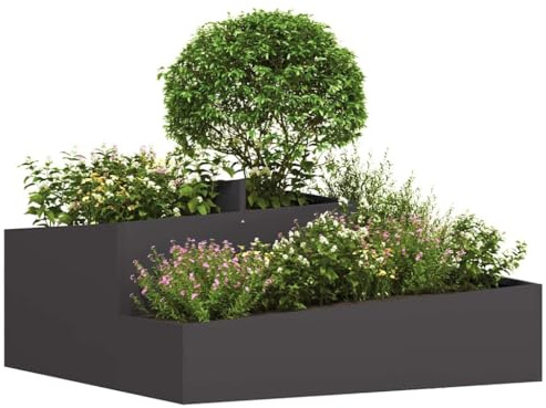 vidaXL Vaso da giardino Nero 100 x 100 x 50 cm | Fatto in acciaio zincato solido, Forma rettangolare semplice e slanciata, Fatto per durare all'aperto senza sbiadire
