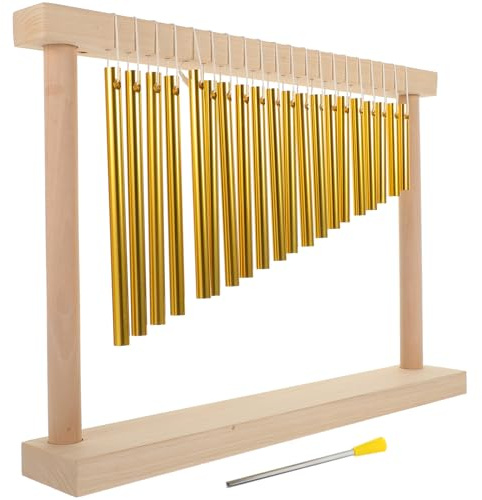 HAMPPLIES Professional Accompaniment Solid Copper Twenty-Tone Wind Chime Teaching Instrument, Basswood Frame, Tabletop Performance Set for Children
