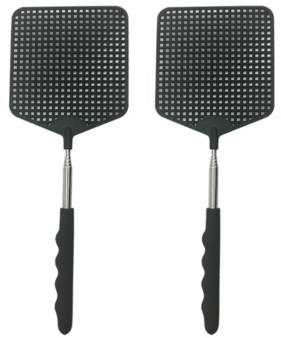 2 Pièces Tapetteà Mouche Main Extensible avec Poignée Télescopique en Acier Inoxydable pour Les Mouches,Les moustiques et Les Insectes(Noir)