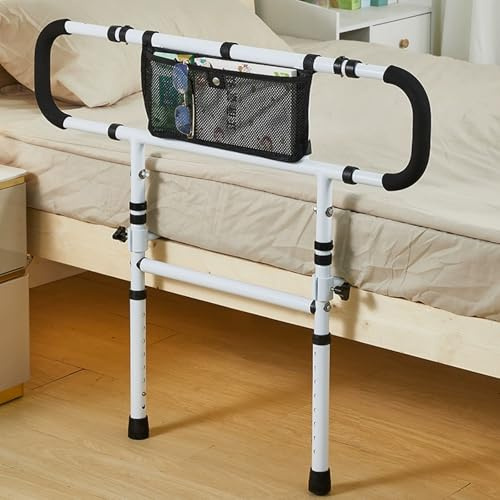 FinityPro Bett Aufstehhilfe für Senioren, Faltbares & Höhenverstellbares Bettgitter mit Haltegriff, Aufstehhilfe Bett bis 160kg, Inkl. Tasche, Bettschutzgitter für Erwachsene für alle Betten