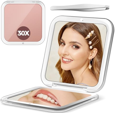 MOMOKUBA Compact Mirror, 30X Magnifying mirror for Purses, Small Makeup Mirror with 1X/30X Magnification, Portable Travel Mirror for Women, Rose