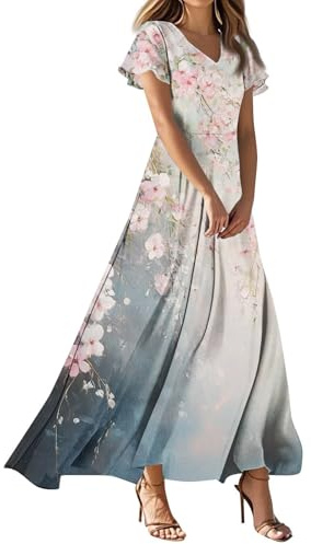 MOKBAY Abito Lungo Estivo Boho Prendisole Comodi Arancione Estivi Acquisti Online 2025 Abito da Casa Donna Estivo Modelli Vestito Donna a Mezze Maniche Vestito Lungo Cotone XXL