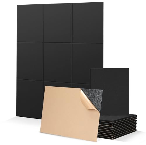 Pamatio Sound Proofing Panels,24 Pack Self-Adhesive Soundproofing Panels 12 x 16 x 0,4 Acoustic Wall Panels, Rectangle High Density Acoustic Panels for Studios,Home Office,Echoes Absorption,Black
