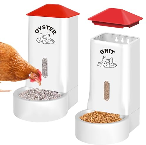 2-pack kyckling grusmatare, kyckling ostron skalmatare och grusmatare kombo med visningsfönster, hängande gravitation kyckling matare, coop-tillbehör för hälsosammare höns och ägg