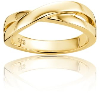 OROVI Anello Donna Argento 925 Placcato Oro 18KT, Anello Incrociato Elegante, Fede Dorata in Argento Sterling, Moderno a Fascia, Gioielli Donna Anallergici con Scatola Portagioie