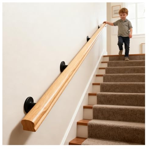 30–560cm Holz Treppengeländer Für Innenbereich Wandhandlauf Rutschfest Stabil, Sicherheits-Handlauf Für Treppen, Flur Oder Galerie Wandmontage Haltegriff Für Senioren(260cm(2 * 130cm))