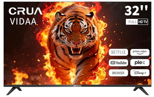 CRUA 32 Zoll Smart TV/Fernseher 32 Zoll 3X HDMI, 2xUSB, Fernseher kompatibel mit VIDAA,EyeCare,Triple Tuner DVB-T/-T2/-C/-S/-S2 CI+Power Input 100-240V~ 50/60HZ for Home, Kitchen, or RV Camper
