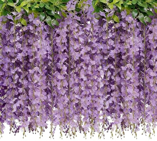 CECOMBINE 4 Stück Künstliche Glyzinien-Blumen, 7,8 m, Violette Glyzinien-Hängeranken mit 40 Zweigen, Kunstseide, Blumengirlande für Hochzeitsdekorationen, Garten, Haus und Partydekoration
