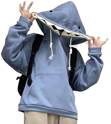 Hajhuvtröja, Söt Haj Sweatshirt, Härlig Långärmad Blå Hajhuvtröjor Hajform, Mjuka Och Bekväma Dam Långärmade Sweatshirts Toppar Par Pullover Tecknad Med Huva För Herr Dam Tonåringar, BLÅ, XL