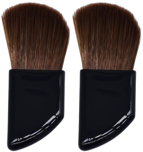 WESIEVYA Brocha de Maquillaje de Viaje 2 Piezas, Pincel Mini para Polvo y Rubor Mango Inclinado de Plástico y Cerdas de Pelo de Caballo, Set Portátil para Cosmético y Base Facial