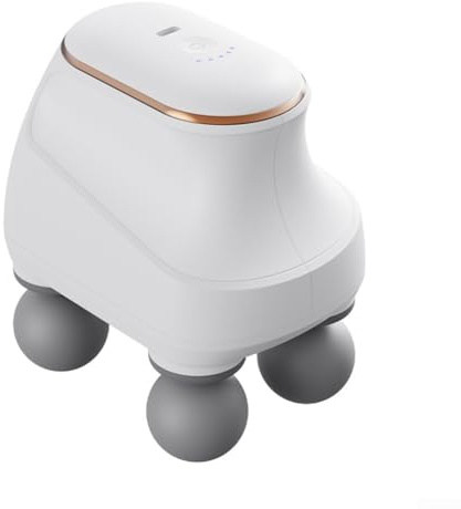Faszien-Massagegerät mit 4 Köpfen zur Tiefenentlastung, wiederaufladbar über USB mit 5 einstellbaren Intensitätsstufen, tragbares Handdesign für Nacken, Schultern und Rücken (weiß)