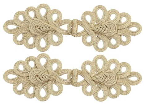 Zerodeko Botones Dorados Estilo Chino Cierre de Nudo Chino, 2 Piezas Grandes de 9 Agujeros para Coser Abrigos y Prendas Tradicionales, Accesorios Artesanales para Confección y Decoración