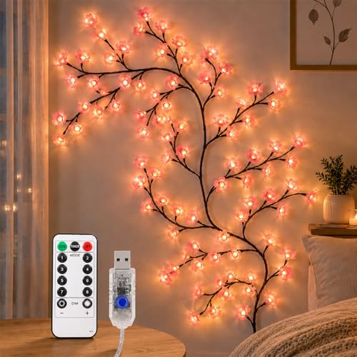ENLACE LED Kirschblüten Zweige Lichter, 1,6M 48 LED Künstliche Kirschblüten | Lichterkette mit USB, Fernbedienung, 8 Modi & Timer, Romantische Wanddekoration für Schlafzimmer, Wohnzimmer, Hochzeit