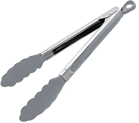 Fackelmann Mehrzweckzange für Grill & Küche – Zange mit Soft-Grip, hitzebeständig bis 270° C – Küchenzange ist für beschichtete Töpfe & Pfannen geeignet, Silber/Grau