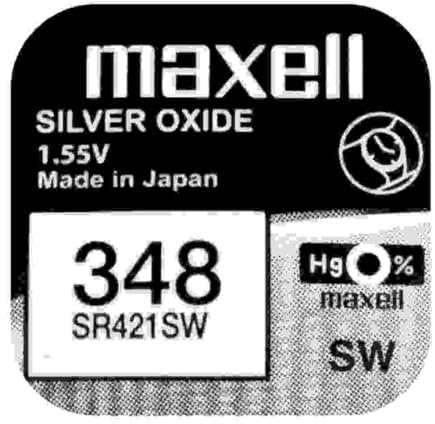 Maxell 348 SR421SW Low Drain Silver Oxide Button Cell Battery 2.1 x 4.8 mm (Height x Diameter) 1.55 V