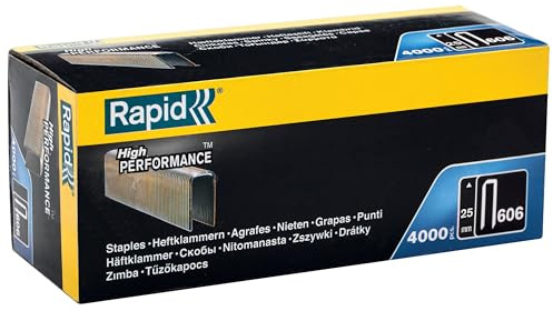 Rapid Schmalrückenklammern Typ 606, 25 mm, 4.000 Stk. | Geharzte Oberfläche für sicheren Halt; galvanisierter Stahl; für Holzverkleidungen, Böden und Innenausbau; 25 mm; 4.000 Stk.