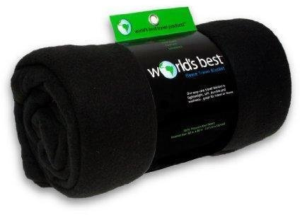 Wolf Essentials Kuschelweiche Microfleece-Reisedecke, 127 x 152 cm, leicht, kompakt, perfekt für Flugzeug und Auto, Schwarz
