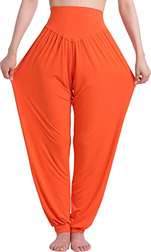HOEREV Super weiche Modal Spandex Harem Yoga Pilates Hosen, Gr.-Small,Orange