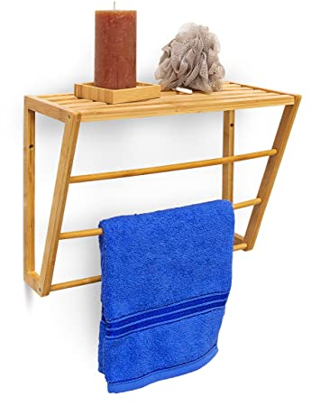 Relaxdays Mensola Portasciugamani da Muro, Guardaroba in bambù, con 3 Sbarre, HxLxP: 30x42x20 cm, da Bagno, Naturale