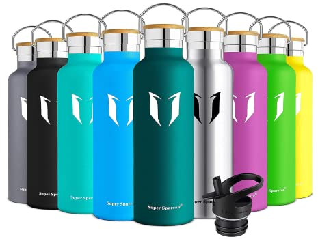 Super Sparrow Stainless Steel Water Bottle Kids - 500ml - Insulated Metal Water Bottles - Standard Mouth Flask - BPA Free - Straw Bottle for Work, Gym, Sports - 2 Lids