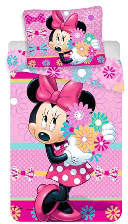 Jerry Fabrics Mickey & Friends Character Kinder Bettwäsche mit Reißverschluss Bettbezug 140 x 200 cm und Kissenbezug 70 x 90 cm, Baumwolle, Pink, 200 x 90 x 0.5 cm