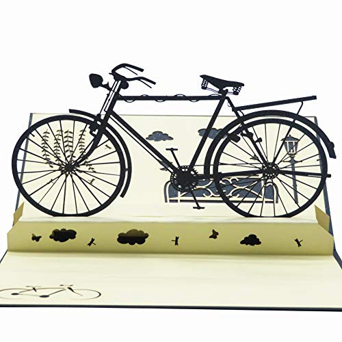 Smiling Art Pop Up 3D Karten, Glückwunschkarten inklusive Umschlag und Schutzhülle, handgearbeitet, handgefertigt, Geschenkkarte für Gutschein, Einladungskarte, Geburtstagkarte (Fahrrad)