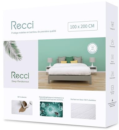 RECCI Bambus Wasserdichter Matratzenschoner 100 x 200 cm, Atmungsaktiv Matratzenauflage, Anti-Allergie, gegen Milben, Matratzenschutz für Baby Kinder Haustier [100 x 200 ] 1 Stück