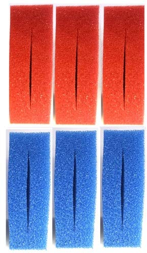 Pondlife 6X Filterschwamm Teichfilter geschlitzt kompatibel mit Oase BioTec 10, 25 x 25 x 8 cm, 3X Blau grob 3X Rot fein, Teichfilter Ersatzteile