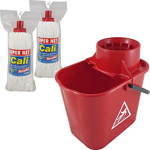 Fregona de Microfibras Super Net Cali con Cubo (210 Gramos, Pack 2 Fregonas y Cubo 14 L. Rojo)
