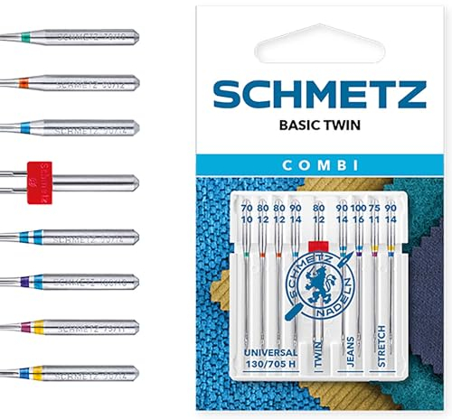 SCHMETZ | 9 Nähmaschinennadeln | Combi-Box Basic Twin | 130/705 H KNS | Sortierungen | Universal/Jeans/Stretch/Zwillings-Universal