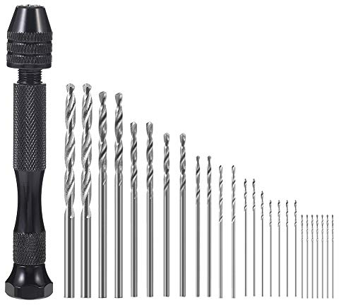 FRIUSATE 26 Stück Handbohrer, Mini Bohrmaschine Pin Vise Handbohr mit 25 Spiralbohrer(0.5-3.0mm), Handbohr Bit Set for Hand Drill, Metal, Wood, Jewellery, Model Making, DIY Drilling