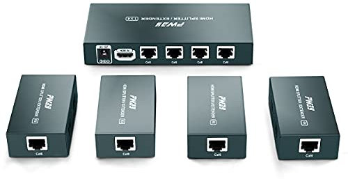 GREATHTEK 1x4 HDMI Extender Splitter Over Cat5e/Cat6/Cat7 Ethernet Cable Up to 50m/165ft - EDID Management & POC Function Support 1080P@60Hz 3D for HDTV PS3 PS4 Xbox (1 in 4 Out / 4-Port)