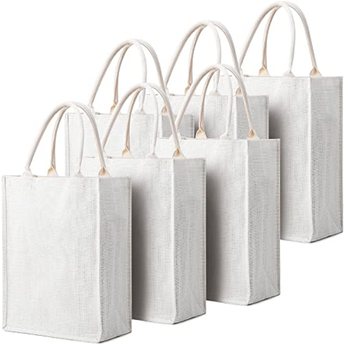 Segarty Tragetaschen, 6 Stück, klein, weiß, Jute, wiederverwendbar, Geschenktasche mit Griffen, blanko, für Brautjungfer, Hochzeit, Damenmarkt, Lebensmitteleinkäufe, Junggesellinnenabschied