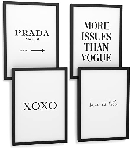 Papierschmiede® Premium Spruchposter Set 4er DIN A4 (21x30 cm) Motiv: Mode Ikone, Typografie Bilder Wohnzimmer Schlafzimmer ohne Rahmen