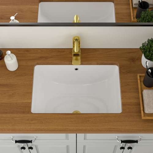 Logmey Unterbau-Waschbecken, rechteckig, 53,3 x 35,6 cm, rechteckig, Porzellan, Keramik, Waschtisch, Unterschrank, Spüle, Waschbecken