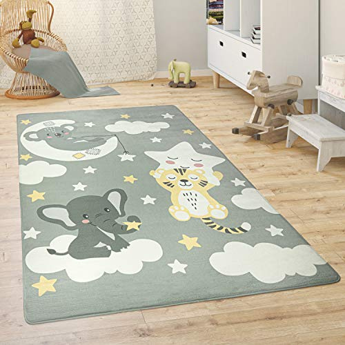 Paco Home Kinderteppich Teppich Kinderzimmer Spielmatte Babymatte rutschfest Modern Tiere Regenbogen Herz, Grösse:155x230 cm, Farbe:Grau 2