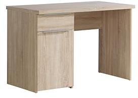 Forte Opus Schreibtisch 110, Schreibtisch mit 1 Schublade und 1 Tür, Modernes Home Office, Büro, Jugendzimmer, Computertisch, Holzwerkstoff, Sonoma Eiche/Weiß, 110 cm breit x 77 cm hoch x 60 cm tief