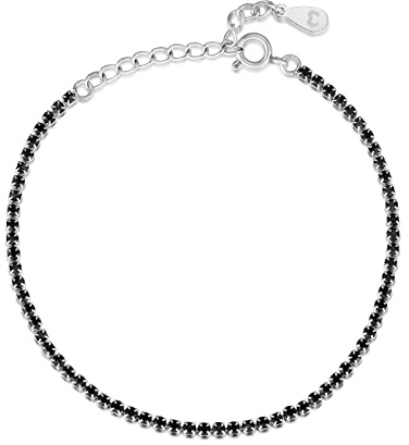 Armband für damen mit Zirkonen. Vergoldeter / versilbert Chirurgenstahl damen Armband ideal für Valentinstag und Muttertag Geschenk, Geburtstag... Schmuck damen armbänder (schwarz, Versilbert)
