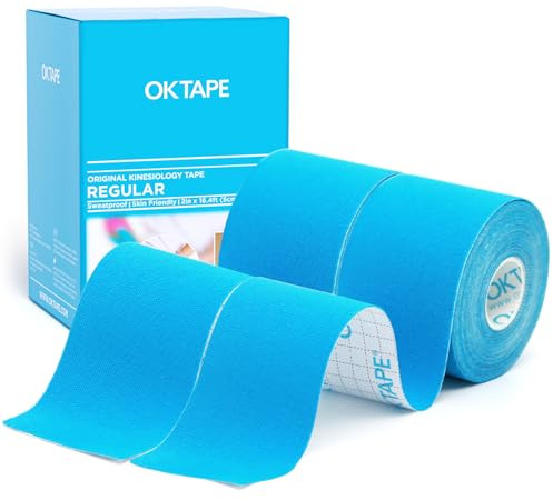 OK TAPE Kinesiologico tape 5cm x 5m, Nastro Atletico Terapeutico Elastico Resistente, Senza Latex, Antidolore, Recupero Lesioni, per il ginocchio, supporto muscolare(2 Rotoli, Blu) | Senza Latex,Nastro Kinesiologico nastri amici della pelle per ginocchio spalla gomito,supporto muscolare