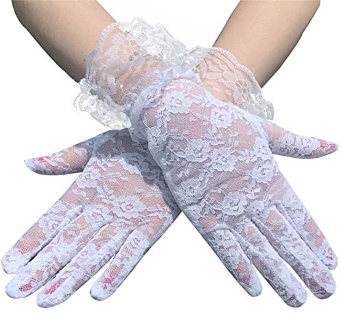 Altsuceser Damen-Handschuhe, kurze Spitze, für Brautpartys, Hochzeiten, Partys, Abschlussball, Abendhandschuhe, Weiß, Einheitsgröße