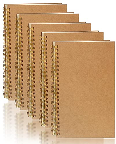 PALUDO 5 st A5 Spiral Anteckningsblock Fodrad, Anteckningsbok Kraft-överdrag 100 Sidor/50 Ark, A5 Dagbok Klassisk Skrivblock Skissbok Ritblock Teckningsblock för resor Skolkontor
