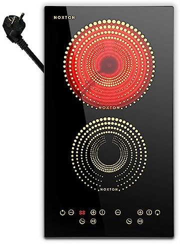 Plaque VItrocéramique 2 Feux Encastrable, NOXTON Plaque de Cuisson Electrique 2 feux, 3000W, Plaque Deux Feux Vitrocéramique avec Prise, Minuterie, Contrôle Tactile, 220-240V