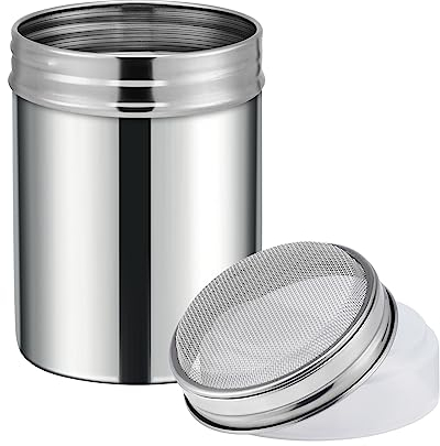 Xthuge 1 x Puderzuckerstreuer, Edelstahl-Pulver-Zuckerstreuer mit Deckel, Sieb für Zimt, Zucker, Pfeffer, Pulver, Kakaomehl (mittel)