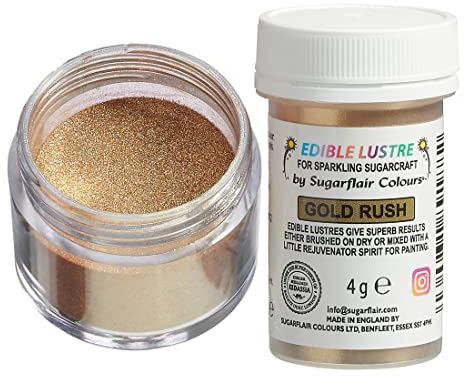 Sugarflair Edible Lustre Labensmittelfarbe Pulver, Gold Rush, 4 g | Essbares Glanzpulver für Torten, Cupcakes, Fondant, Marzipan, Schokolade und Royal Icing, Feines Pulver mit intensivem Glanz