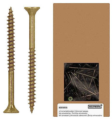 HELPMATE - Viti universali a testa svasata 4,5 x 60 giallo passivato - 250 viti per legno con attacco a T e filettatura parziale - Viti per truciolato per interni ed esterni protetti