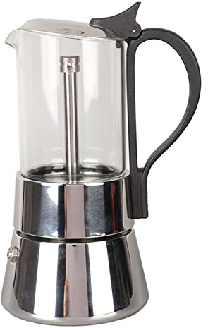 Moka-Kanne Mit Kristallglasplatte – Klassische Italienische Espresso-Kaffeemaschine aus Edelstahl Für Den Herd Für 4 Tassen, Herdsichere Perkolator-Kanne aus Metall